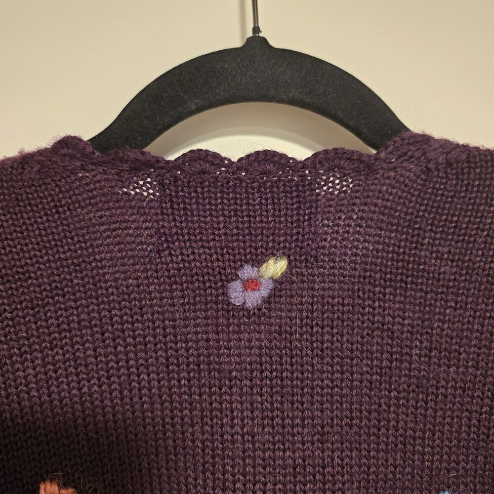 Herman Geist Cardigan Sweater Hand Embroidered 50% Wool Plum Floral Small Petite - Picture 11 of 12